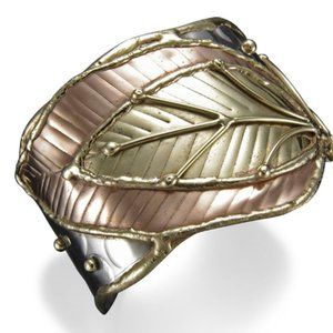 Bella Leaf Mixed Metal Cuff Bracelet